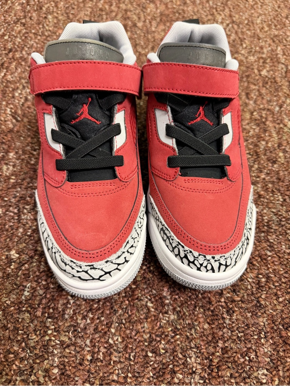 Jordan Kids' Red and Black Low-Top Sneakers with Elephant Print